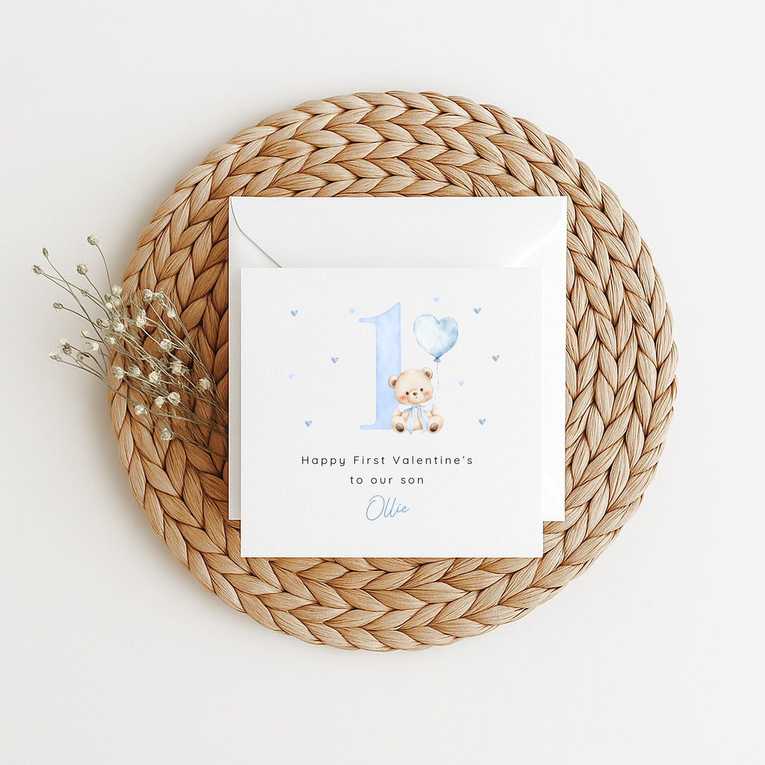 Personalised Blue Bear Happy First Valentine's Day Card