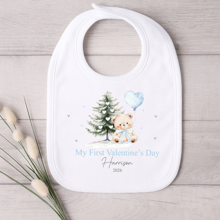 Personalised Blue Bear My First Valentines Day Baby Grow, Vest or Bib