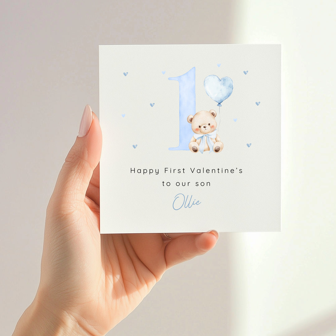 Personalised Blue Bear Happy First Valentine's Day Card