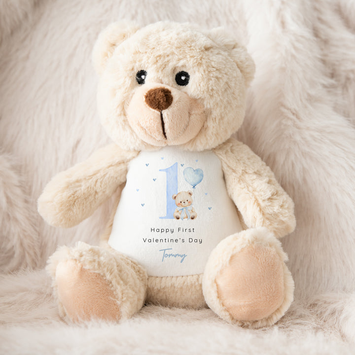Personalised Blue Bear My First Valentine's Day Soft Toy