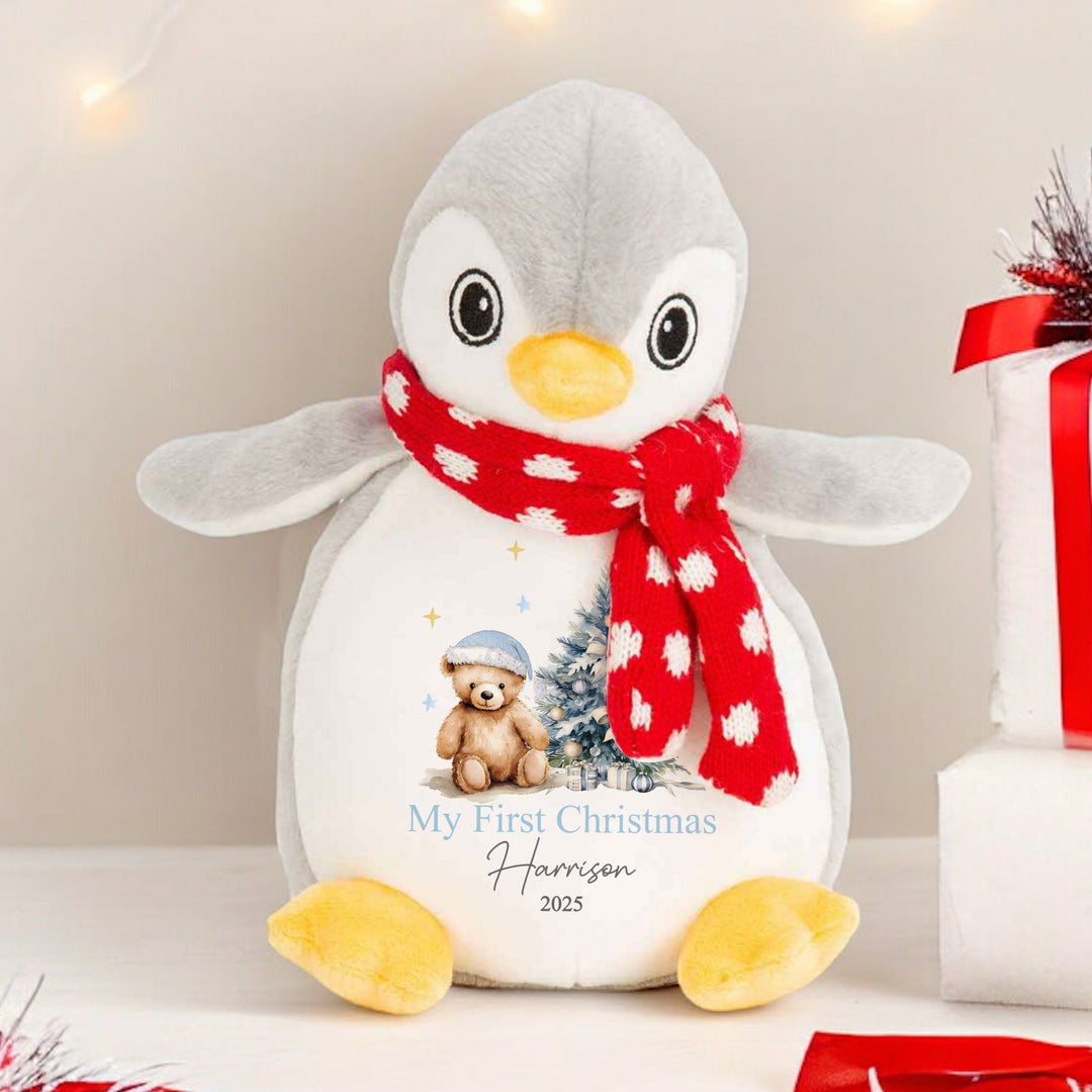 Personalised First Christmas Blue Bear Teddy