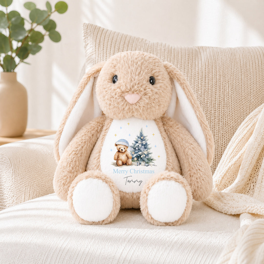 Personalised Blue Teddy Tree My First Christmas Soft Toy