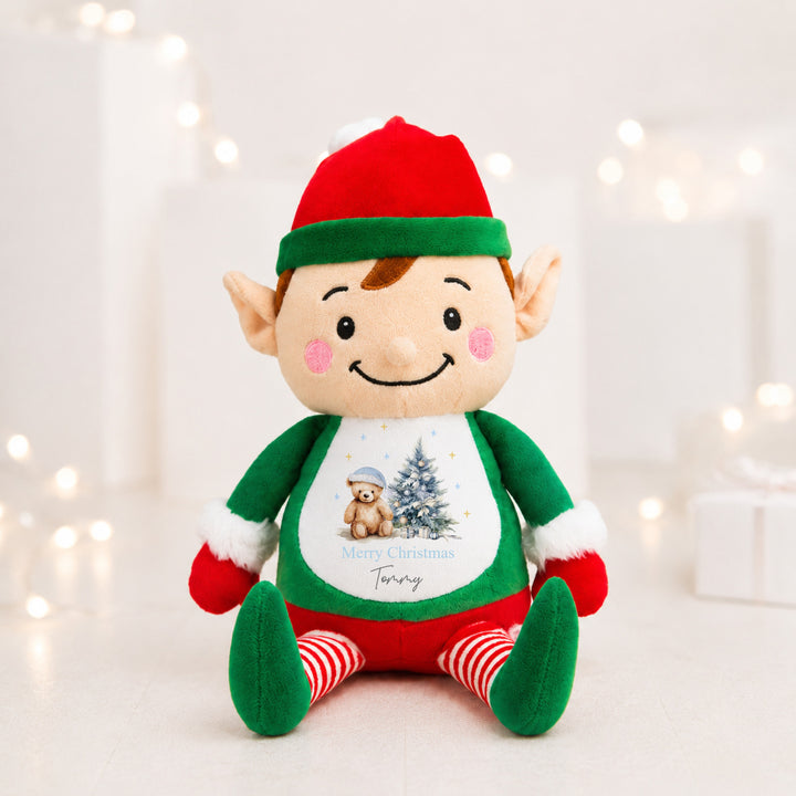 Personalised Blue Teddy Tree My First Christmas Soft Toy