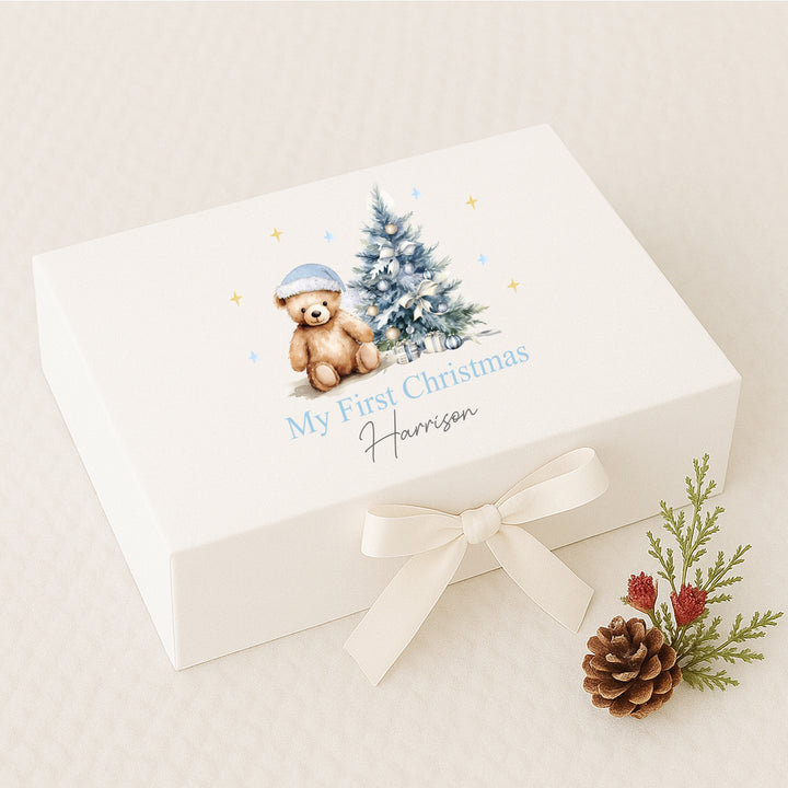 Personalised Blue Teddy Bear Christmas Eve Box