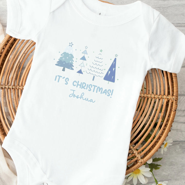 Personalised Blue Chritstmas Trees Babygrow/Vest