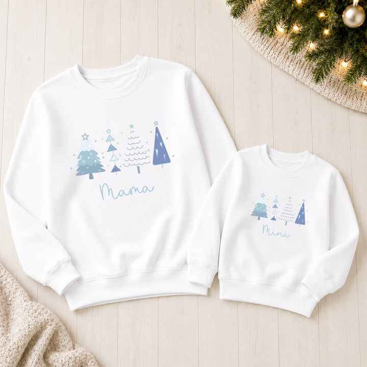Blue Christmas Trees Mum &amp; Mini Matching Christmas Jumper
