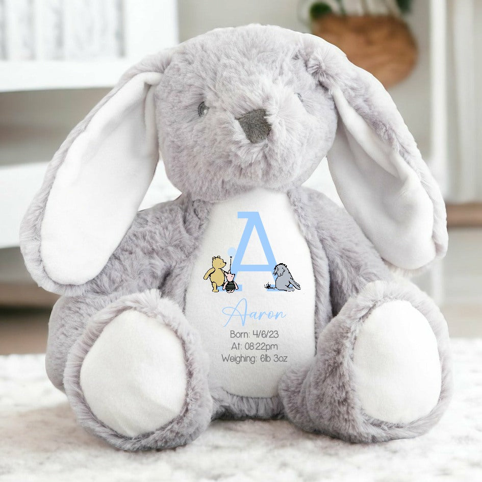 Personalised Blue Winnie The Pooh Birth Announcement Teddy