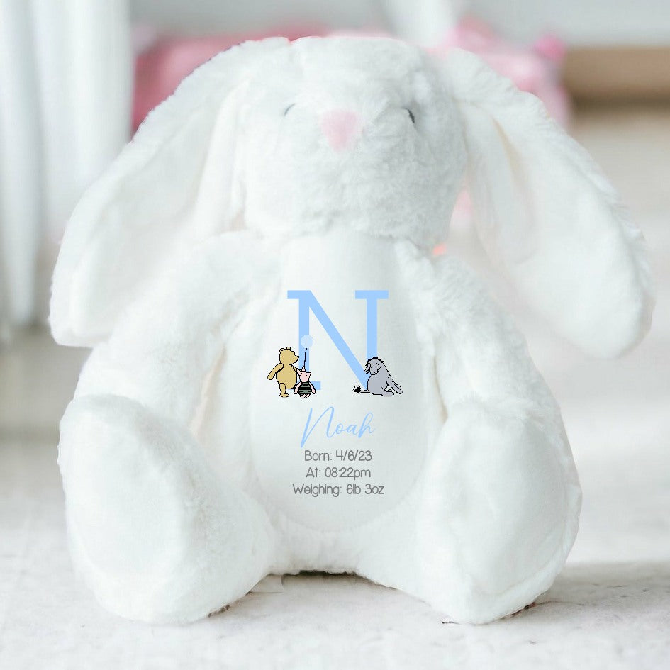 Personalised Blue Winnie The Pooh Birth Announcement Teddy