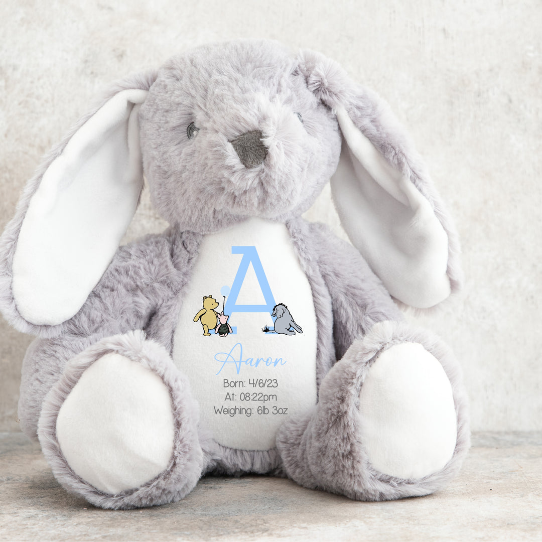 Personalised Blue Pooh Bear Birth Announcement Teddy