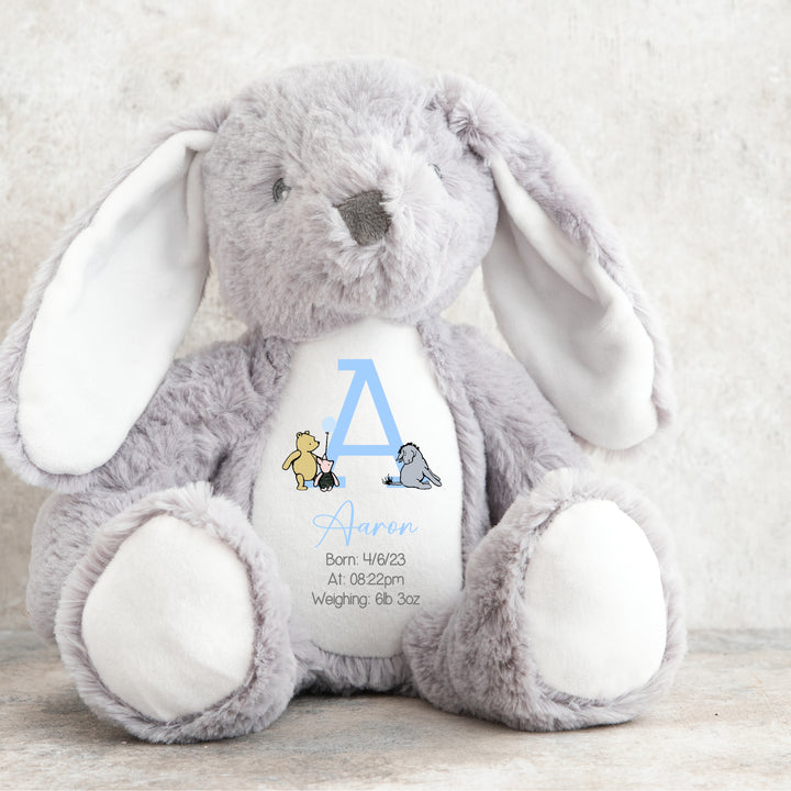 Personalised Blue Pooh Bear Birth Announcement Teddy