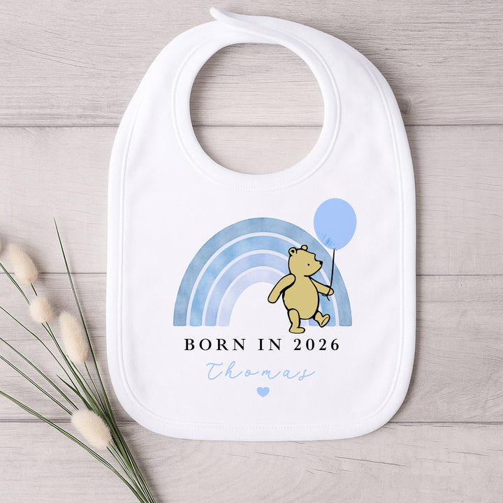 Personalised Blue Pooh Born in 2026 Baby Grow, Vest or Bib