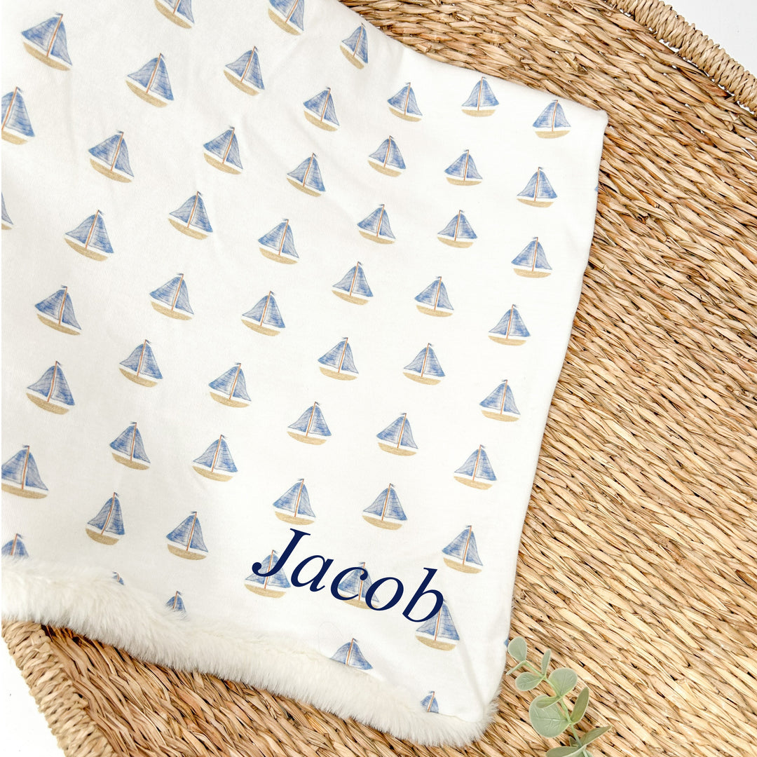 Personalised Embroidered Boats Blanket