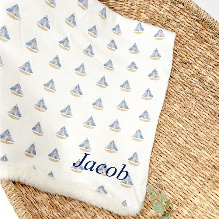 Personalised Embroidered Boats Blanket