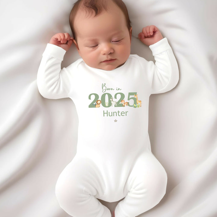 Personalised Born in 2025 Jungle Babygrow/Vest