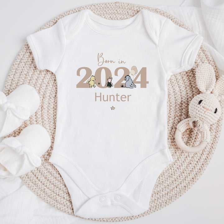 Personalised Winnie The Pooh Born in 2024 Babygrow/Vest