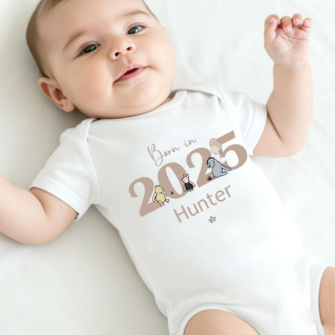 Personalised Pooh Bear Born in 2025 Babygrow/Vest