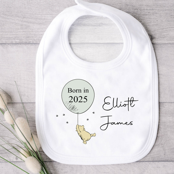 Personalised Green Balloon Pooh Bear Born in 2025 Babygrow/Vest