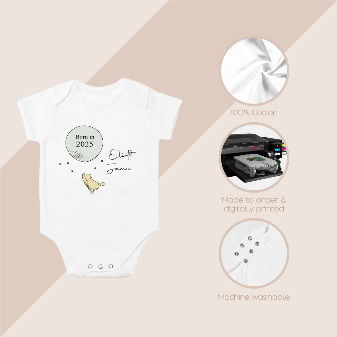 Personalised Born in 2025 Winnie the Pooh Babygrow/Vest