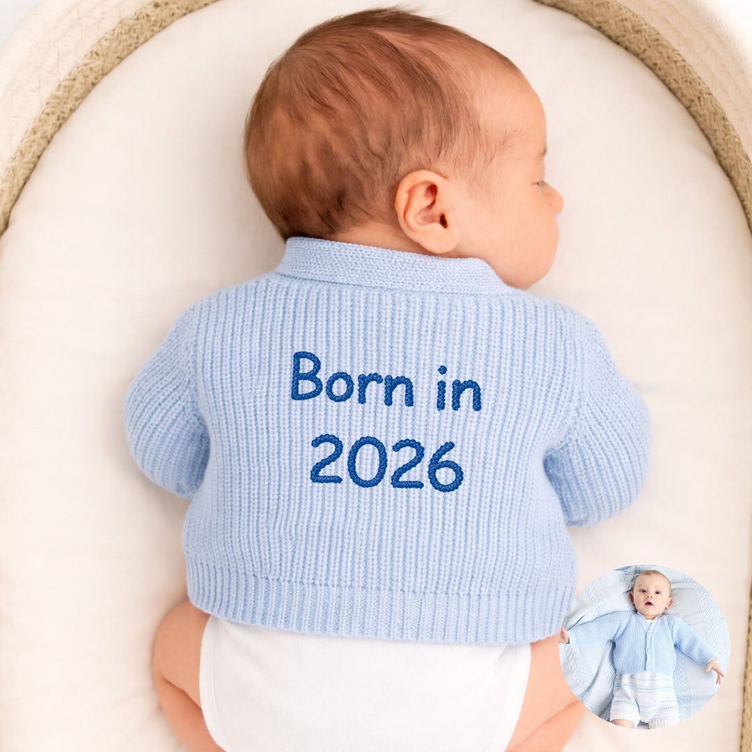 Embroidered Born in 2026 Knitted Cardigan