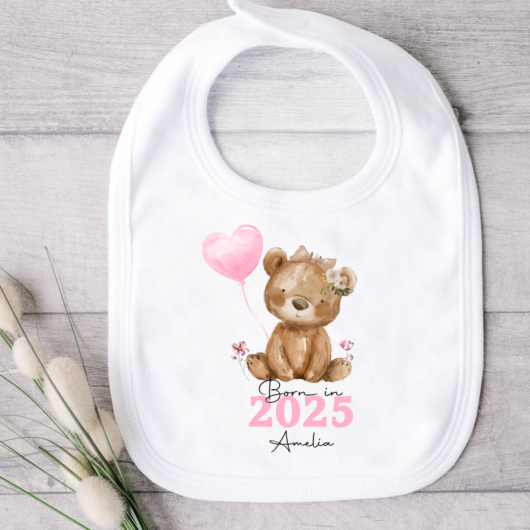 Personalised Pink Bear Born in 2025 Babygrow/Vest