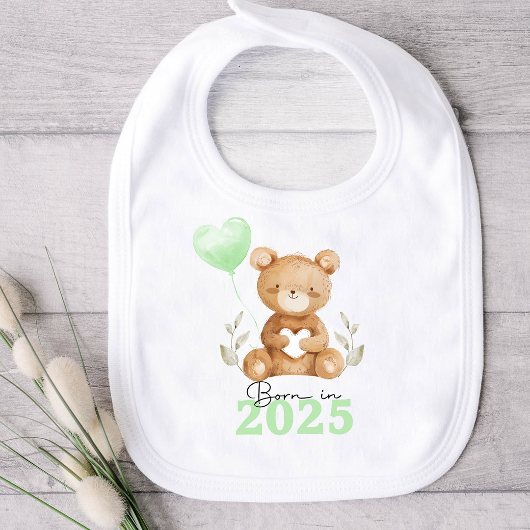 Personalised Born in 2025 Green Teddy Babygrow/Vest