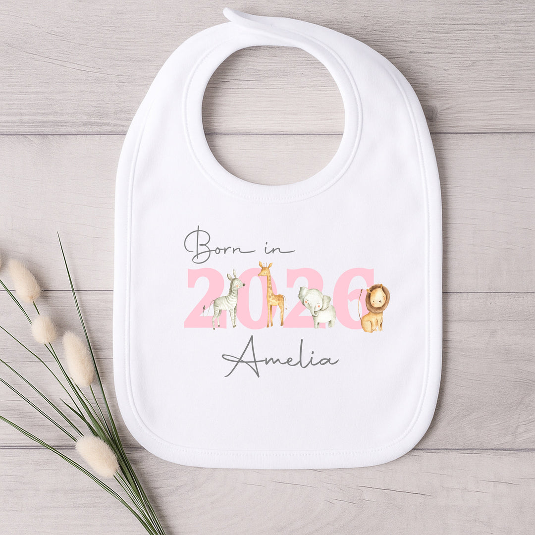 Personalised Pink Jungle Born in 2026 Baby Grow, Vest or Bib