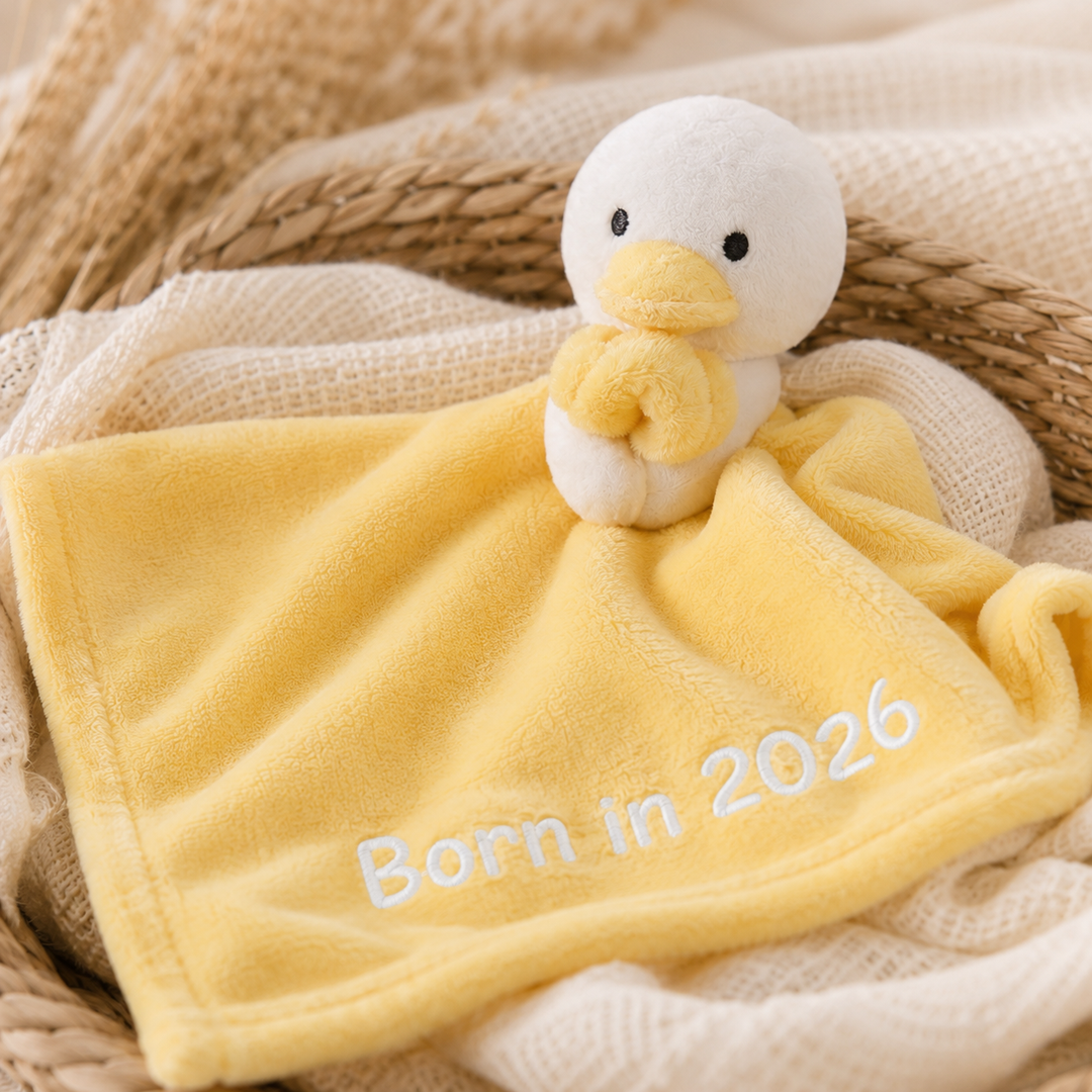 Born in 2026 Embroidered Yellow Duck Comforter