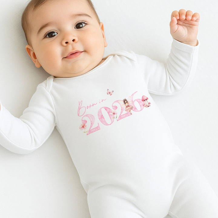 Pink Fairies Born in 2026 Baby Grow, Vest or Bib