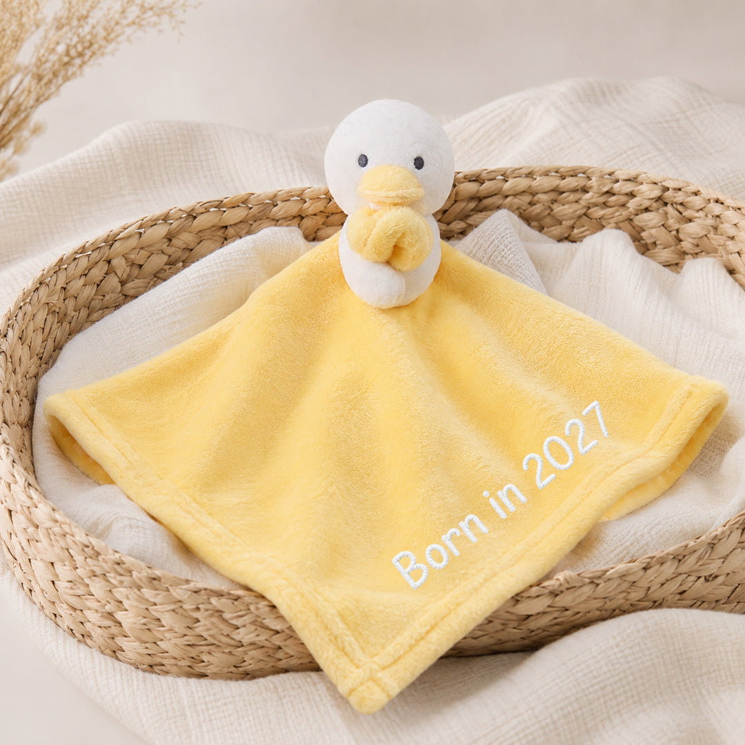 Born in 2026 Embroidered Yellow Duck Comforter