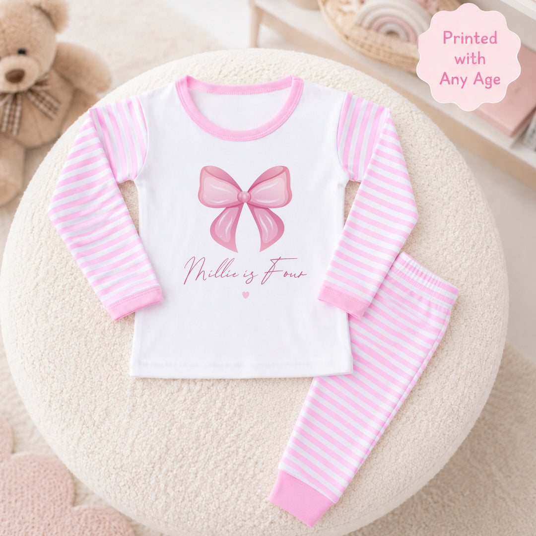 Personalised Pink Bow Any Age Birthday Pyjamas