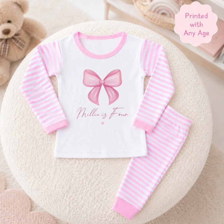 Personalised Pink Bow Any Age Birthday Pyjamas