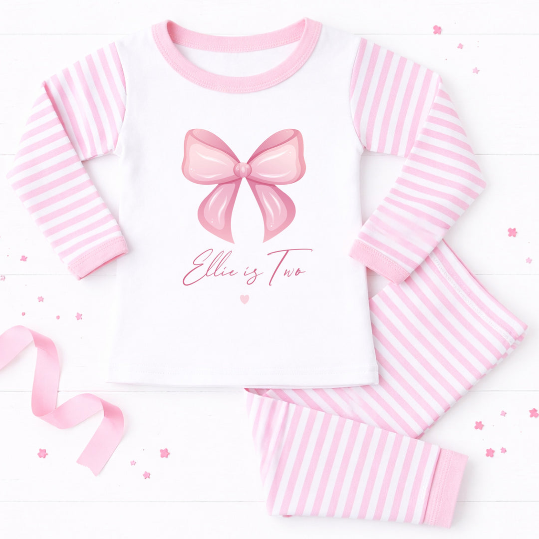 Personalised Pink Bow Second Birthday Pyjamas