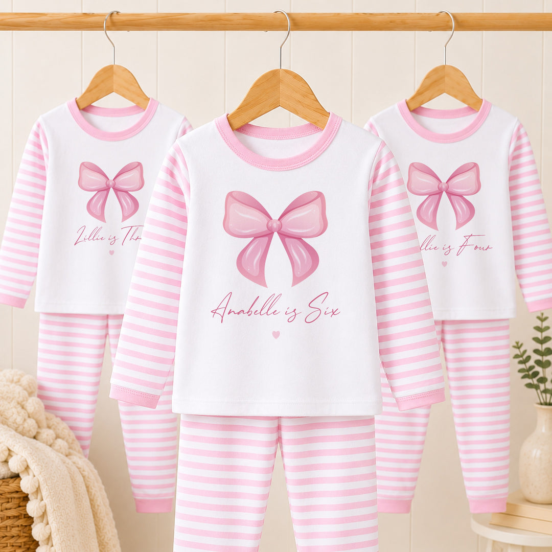 Personalised Pink Bow Any Age Birthday Pyjamas