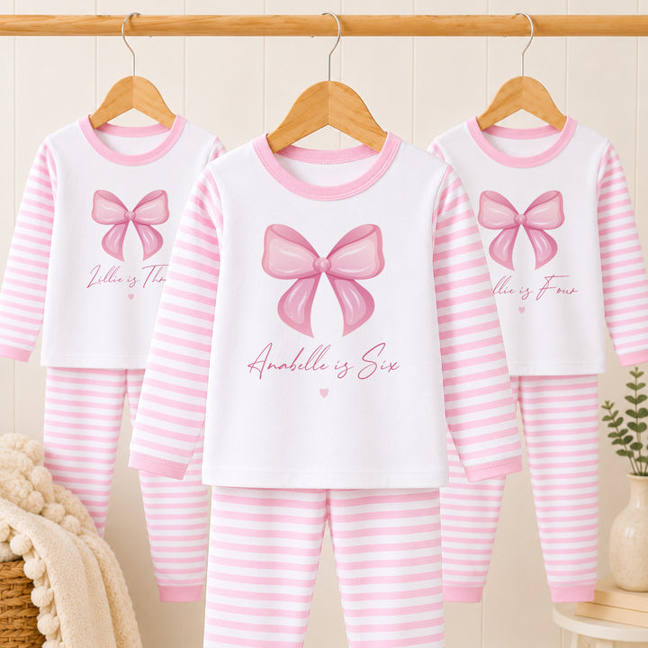 Personalised Pink Bow Any Age Birthday Pyjamas