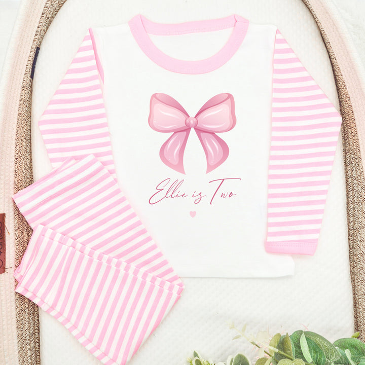 Personalised Pink Bow Second Birthday Pyjamas