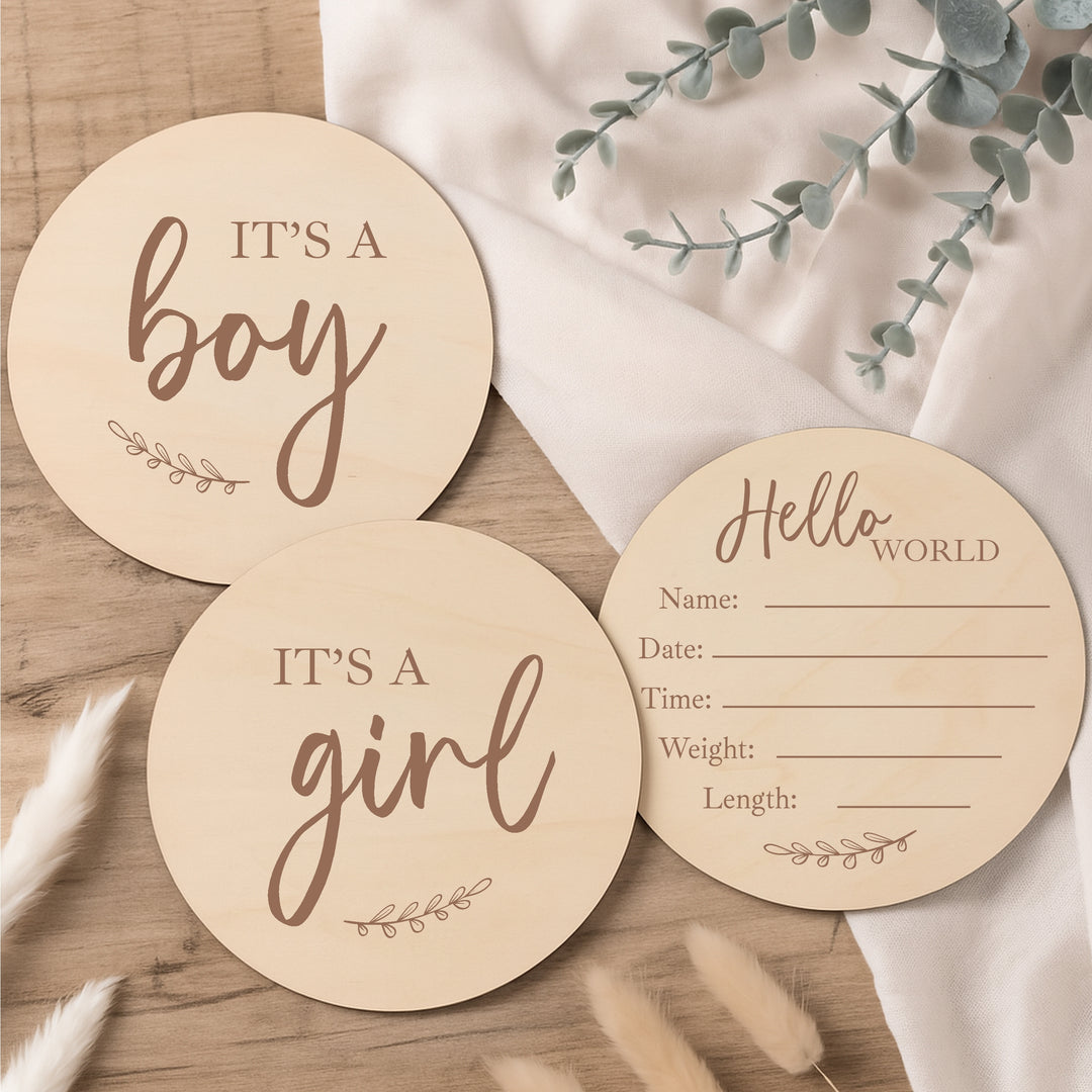 It's A Boy/Girl Announcement Wooden Plaque Set