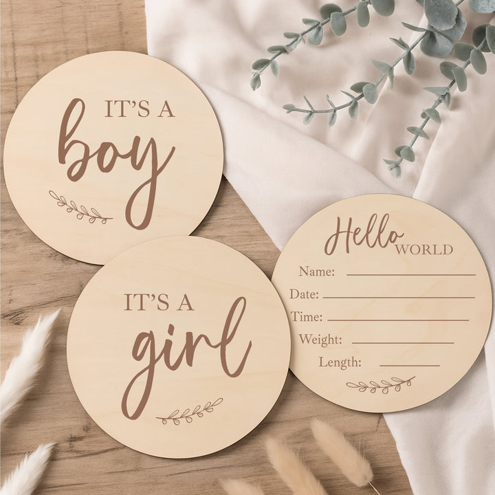 It's A Boy/Girl Announcement Wooden Plaque Set