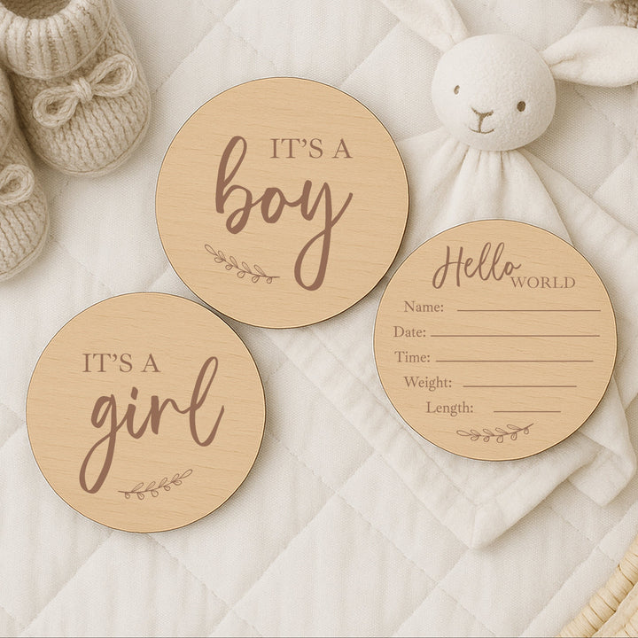 It's A Boy/Girl Announcement Wooden Plaque Set
