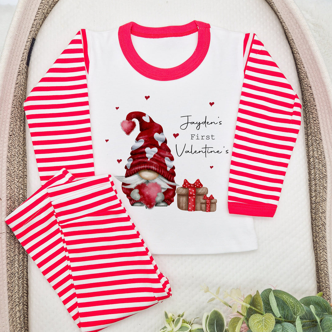 Personalised Boy Gonk First Valentine's Day Red Striped Pyjamas