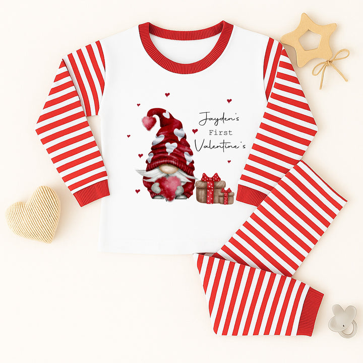 Personalised Boy Gonk First Valentine's Day Red Striped Pyjamas