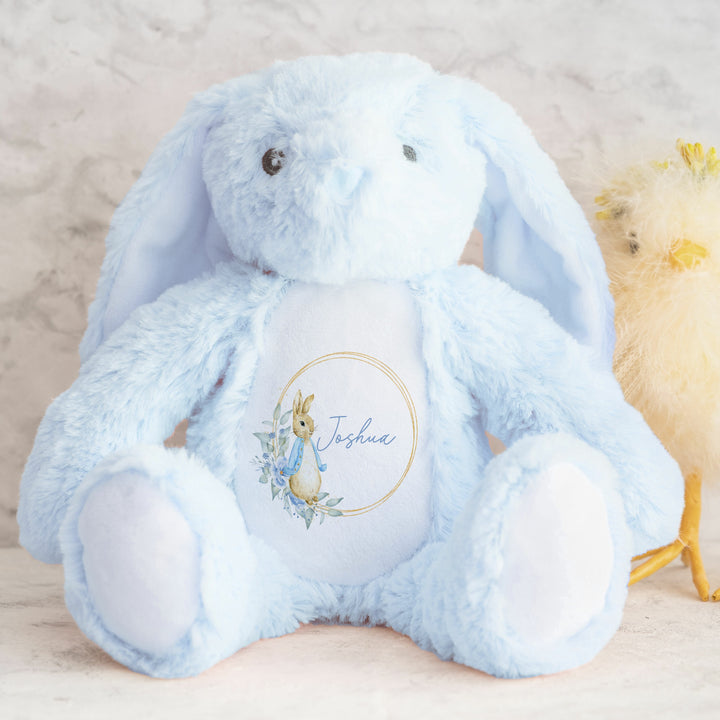 Personalised Boys Blue Bunny Wreath Babygrow & Bunny Set