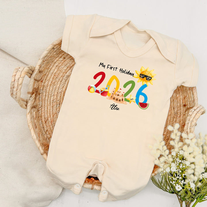 Personalised My First Holiday Beige Romper