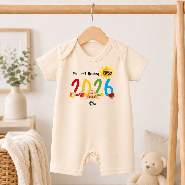 Personalised My First Holiday Beige Romper