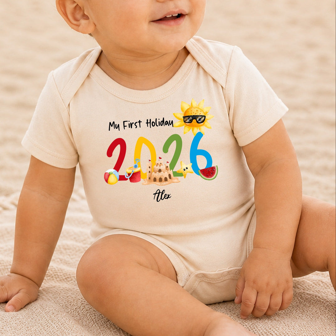 Personalised My First Holiday Beige Romper