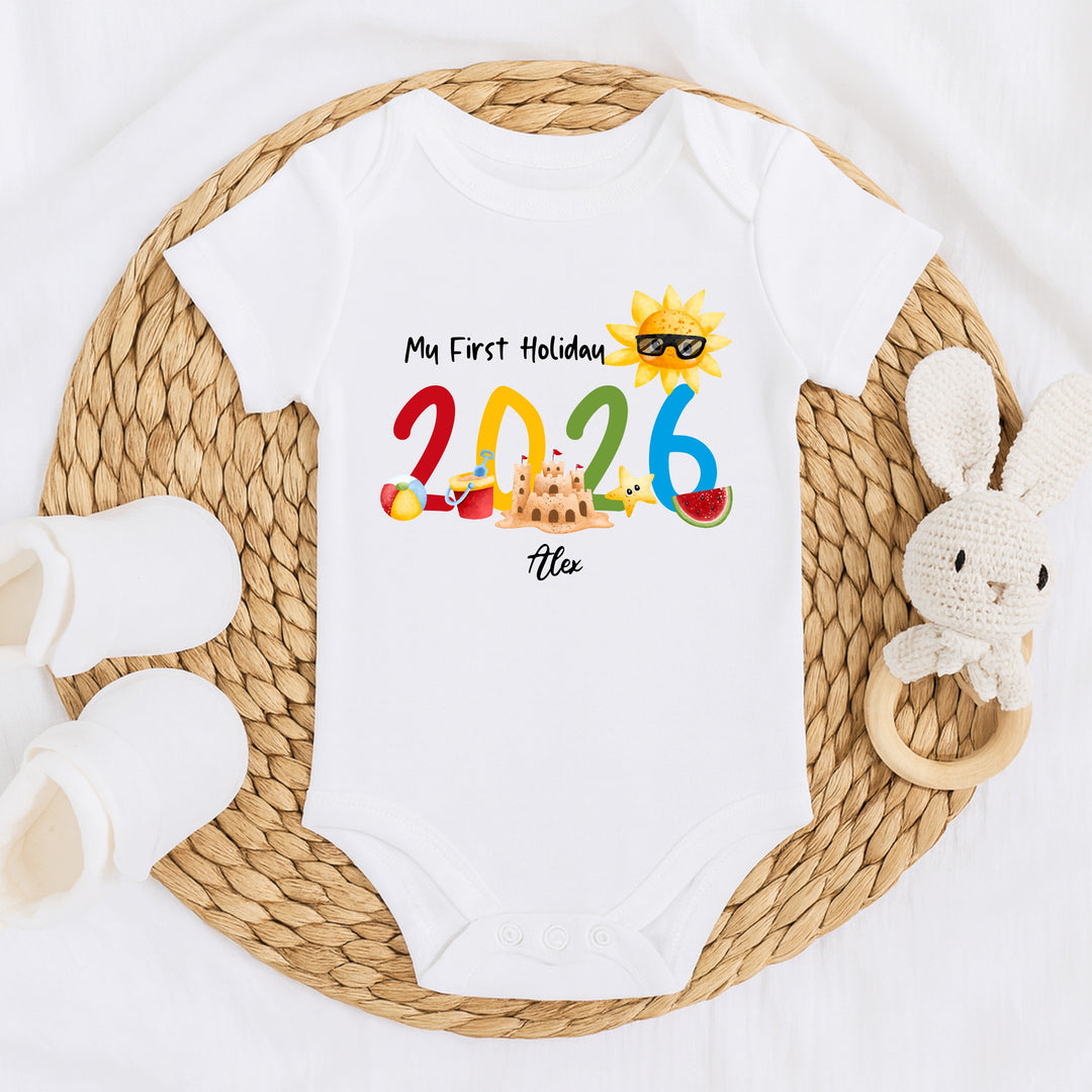 Personalised My First Holiday T-Shirt Baby Grow or Vest
