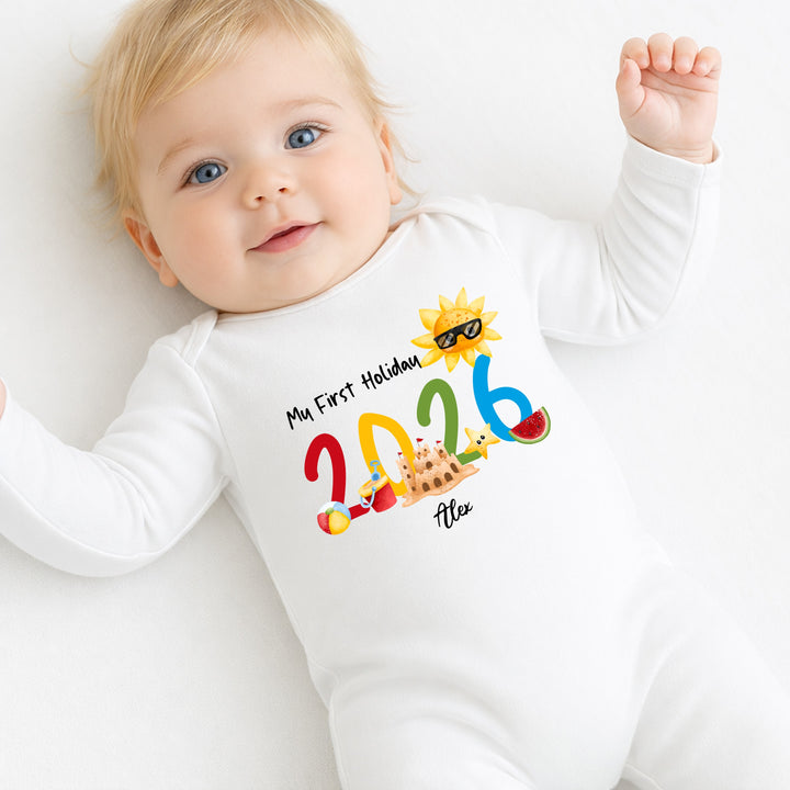Personalised My First Holiday T-Shirt Baby Grow or Vest