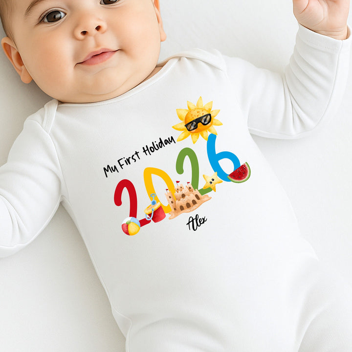 Personalised My First Holiday T-Shirt Baby Grow or Vest