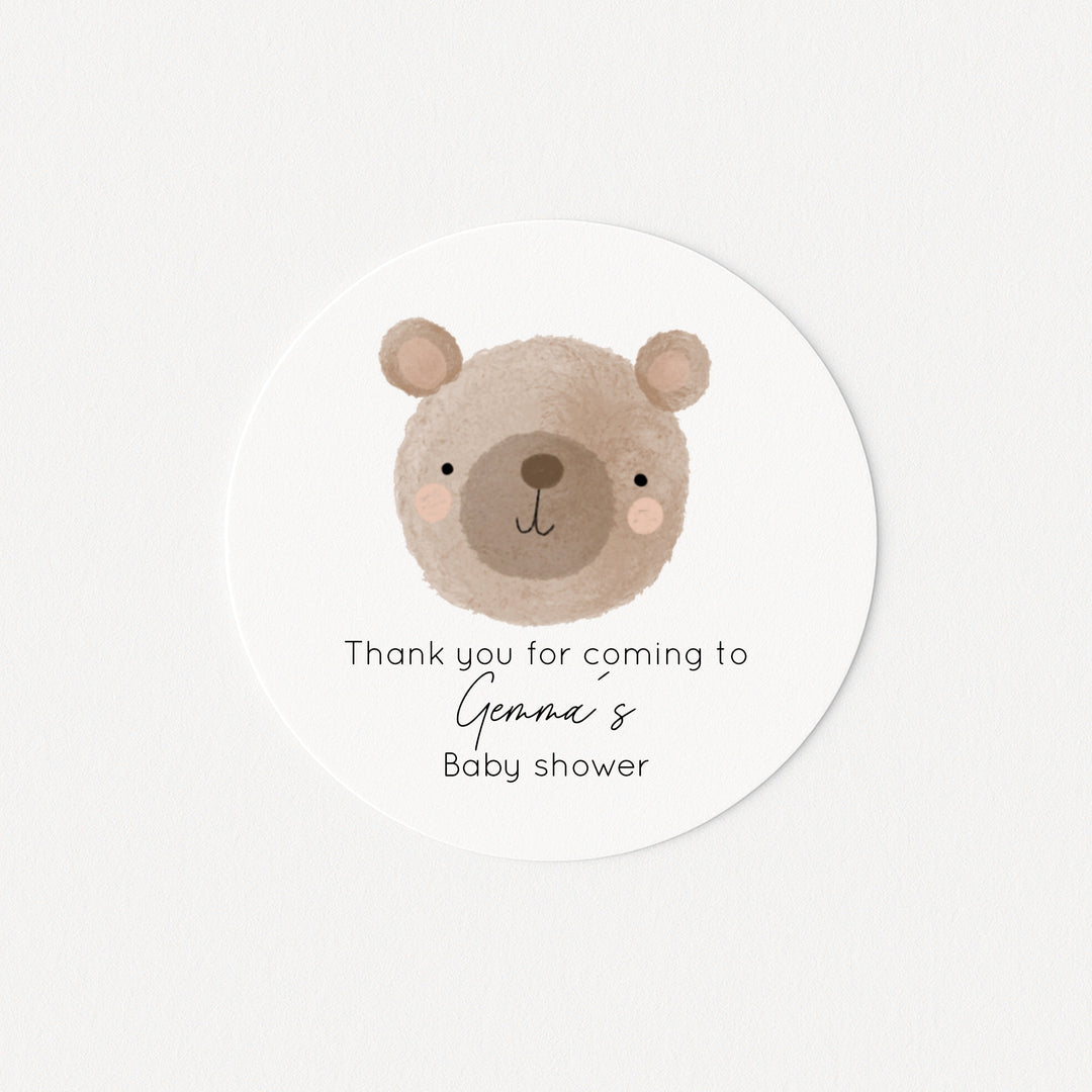 Personalised Brown Bear Baby Shower Stickers
