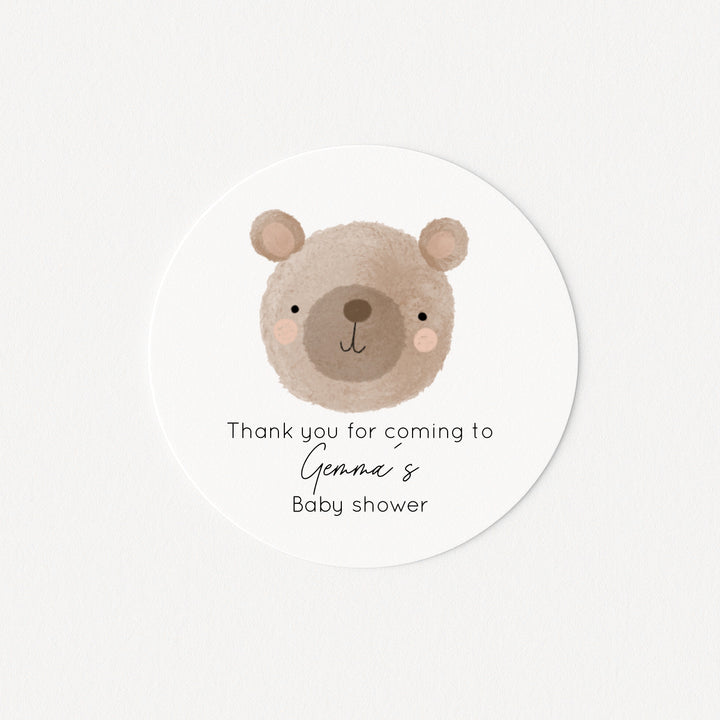 Personalised Brown Bear Baby Shower Stickers