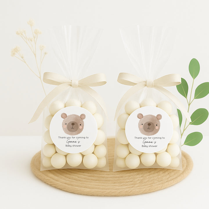 Personalised Brown Bear Baby Shower Stickers